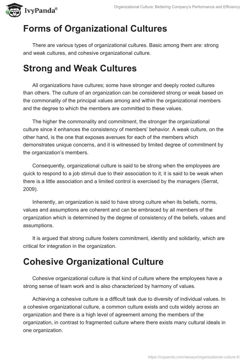 Organizational Culture: Bettering Company's Performance and Efficiency. Page 4