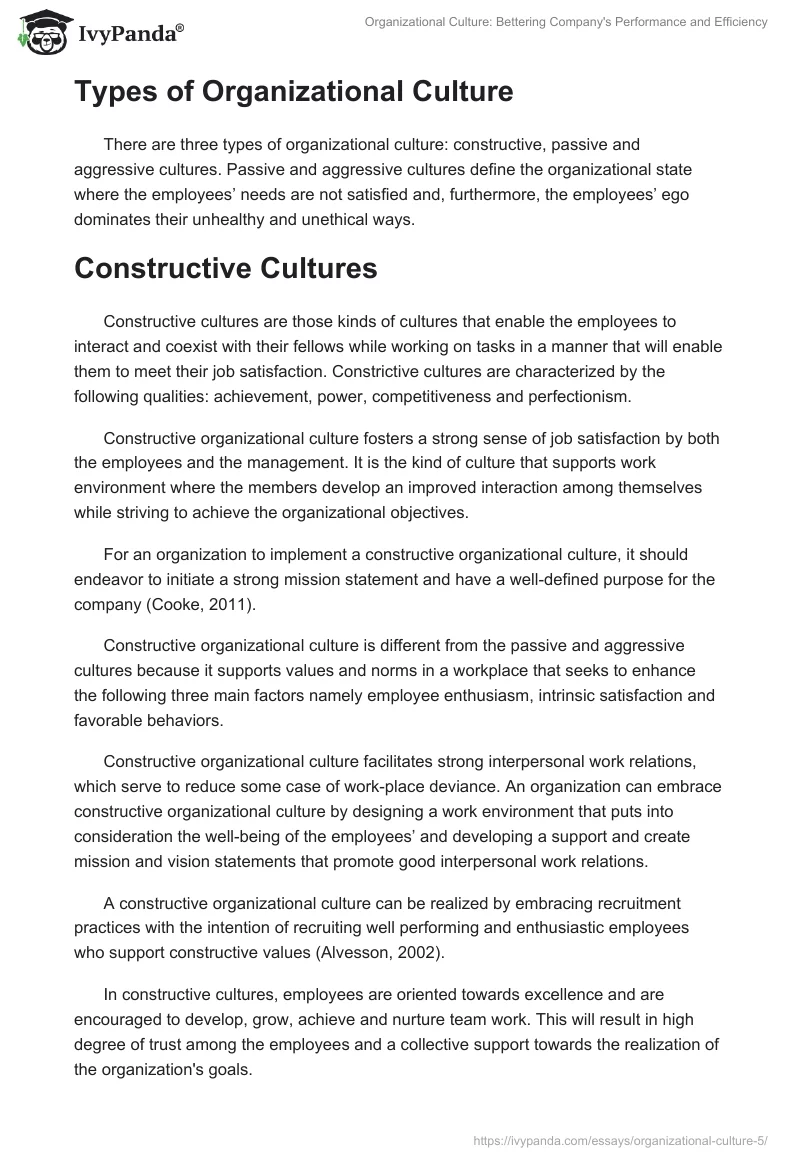 Organizational Culture: Bettering Company's Performance and Efficiency. Page 5