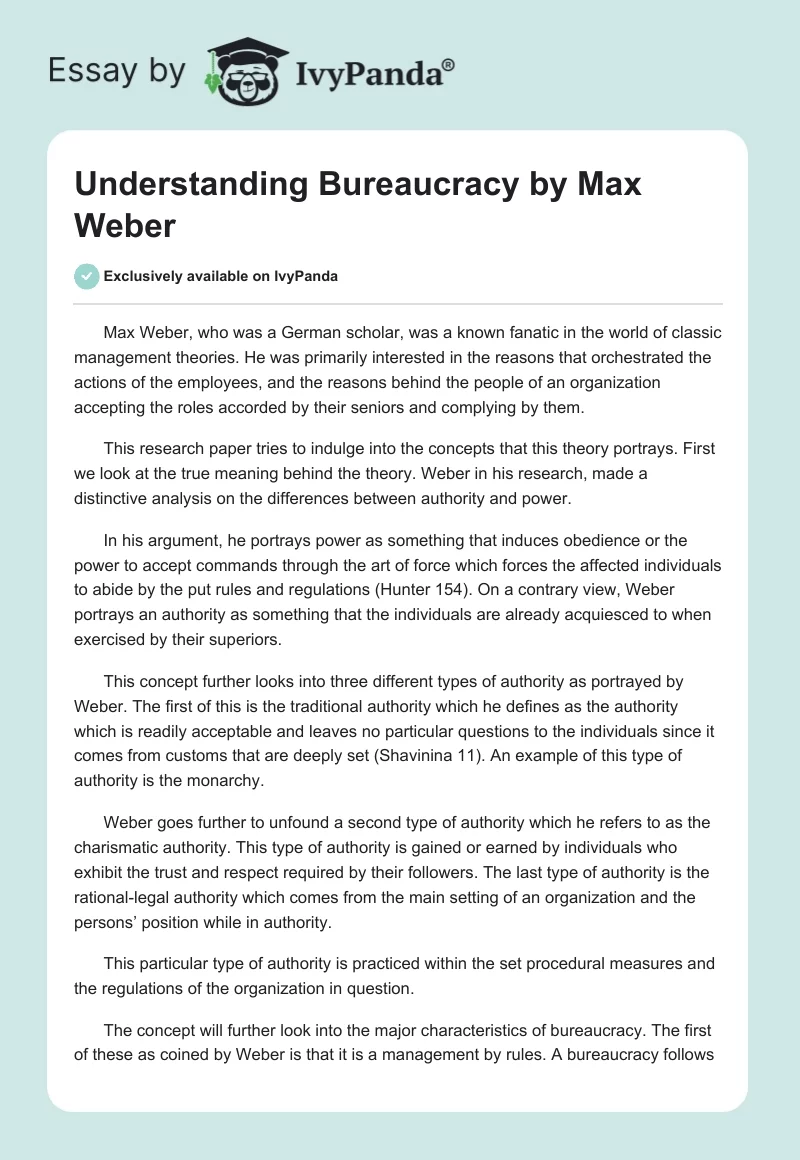 Understanding Bureaucracy by Max Weber. Page 1