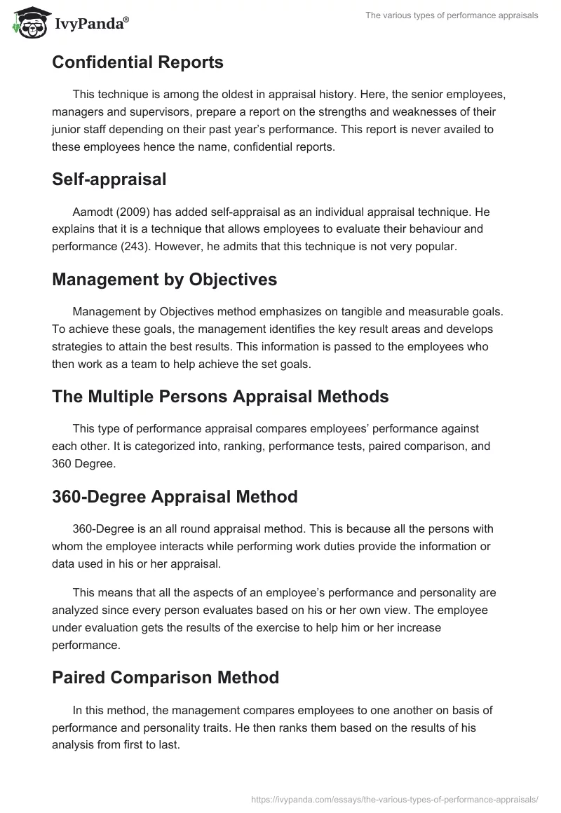 The Various Types of Performance Appraisals. Page 2