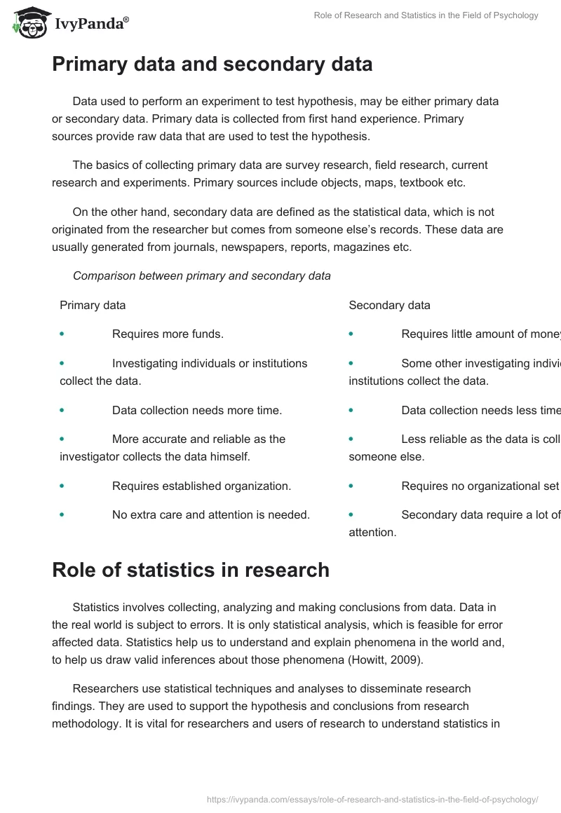 Role of Research and Statistics in the Field of Psychology. Page 2