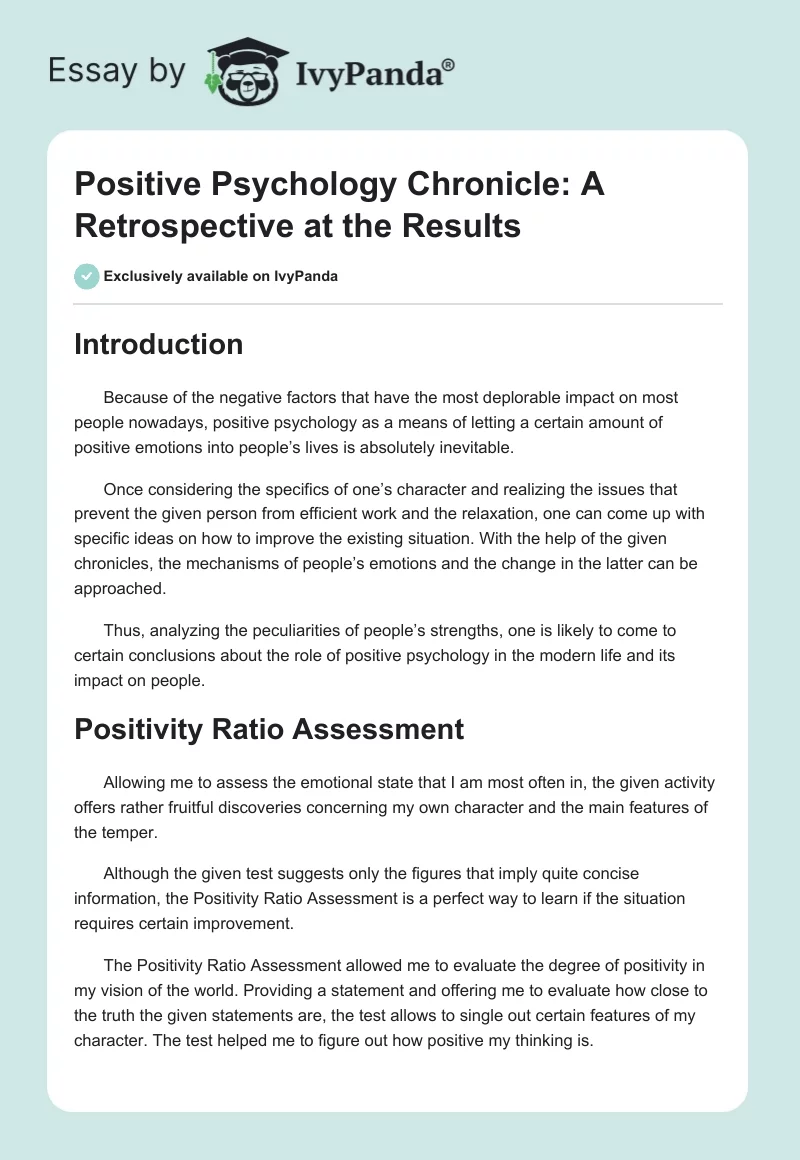 Positive Psychology Chronicle: A Retrospective at the Results. Page 1