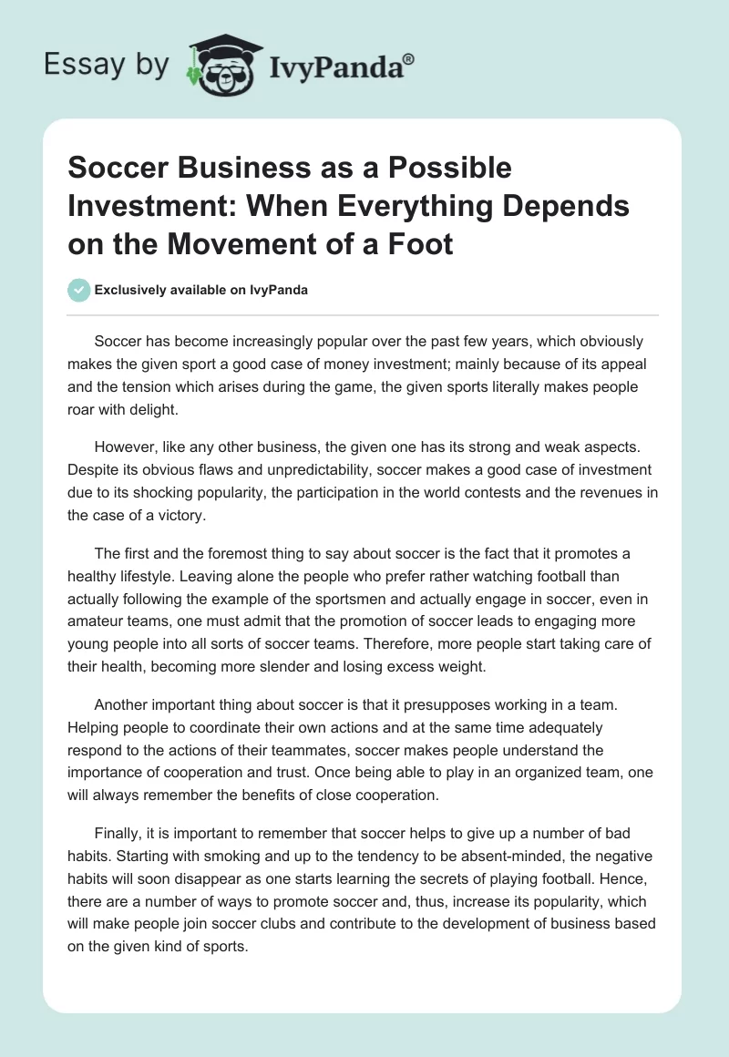 Soccer Business as a Possible Investment: When Everything Depends on the Movement of a Foot. Page 1