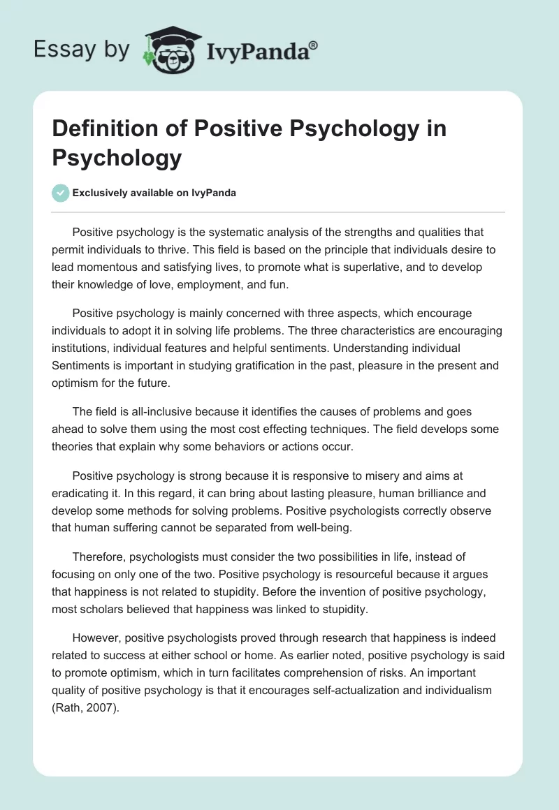 Definition of Positive Psychology in Psychology. Page 1
