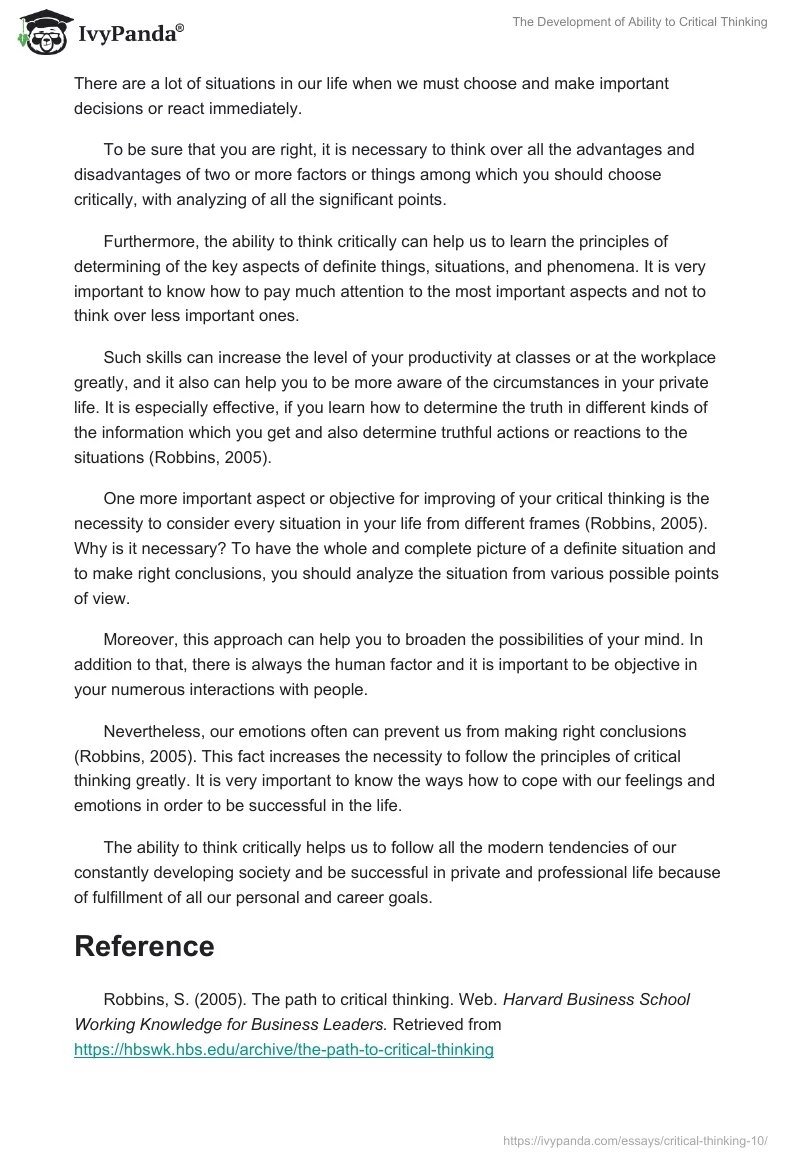 The Development of Ability to Critical Thinking. Page 2
