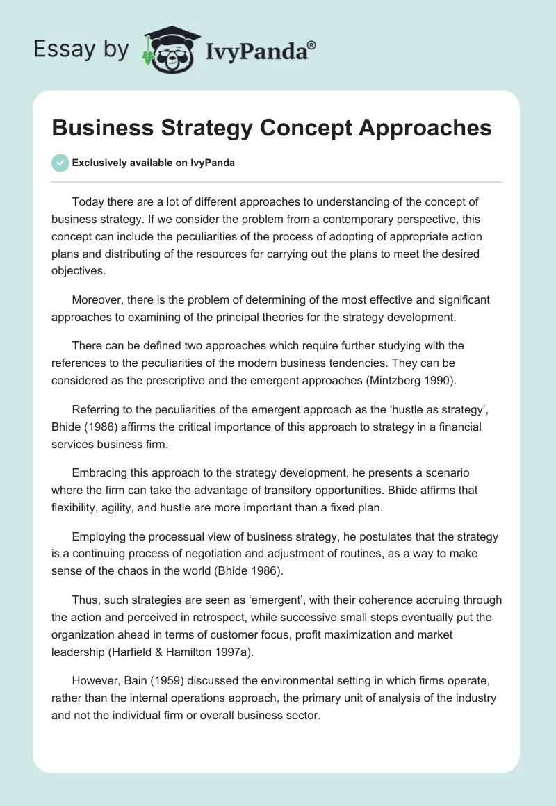 Business Strategy Concept Approaches. Page 1