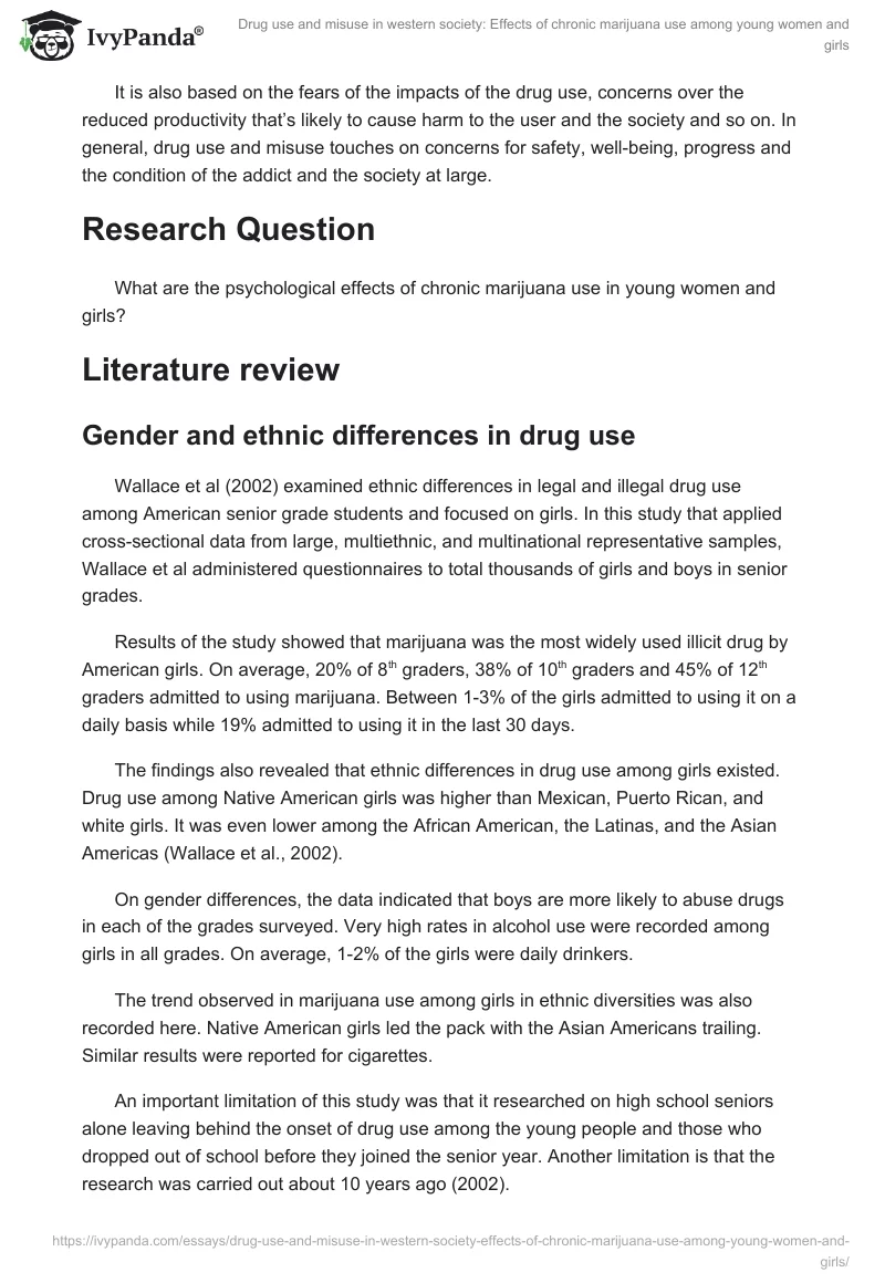 Drug use and misuse in western society: Effects of chronic marijuana use among young women and girls. Page 2