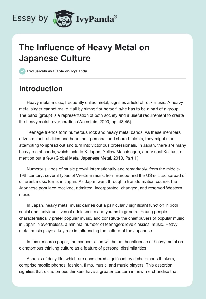 The Influence of Heavy Metal on Japanese Culture. Page 1