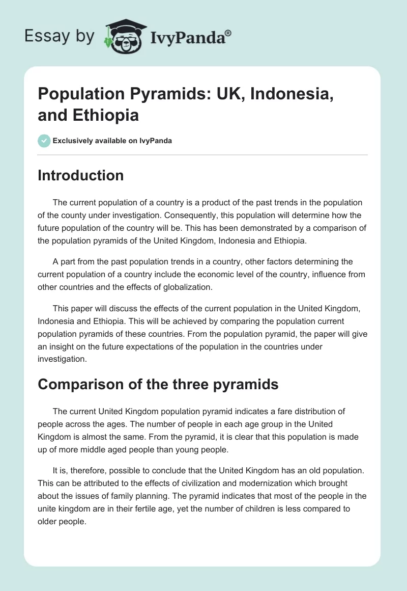 Population Pyramids: UK, Indonesia, and Ethiopia. Page 1