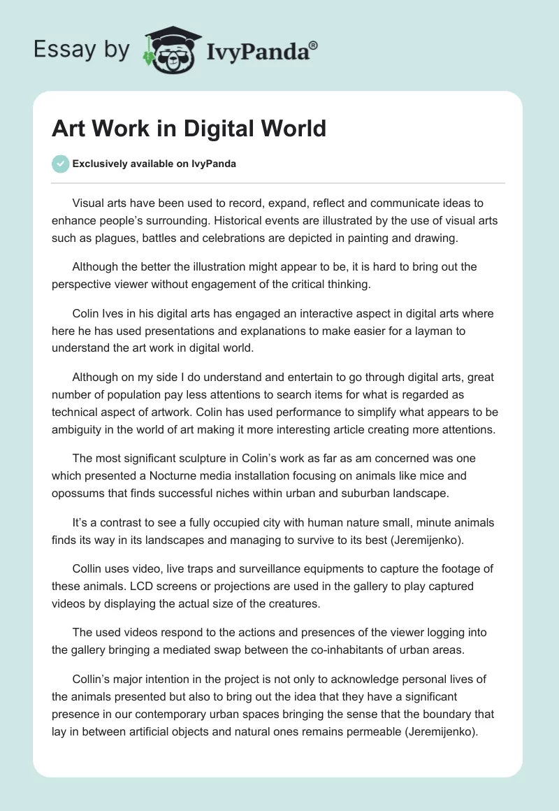 Art Work in Digital World. Page 1