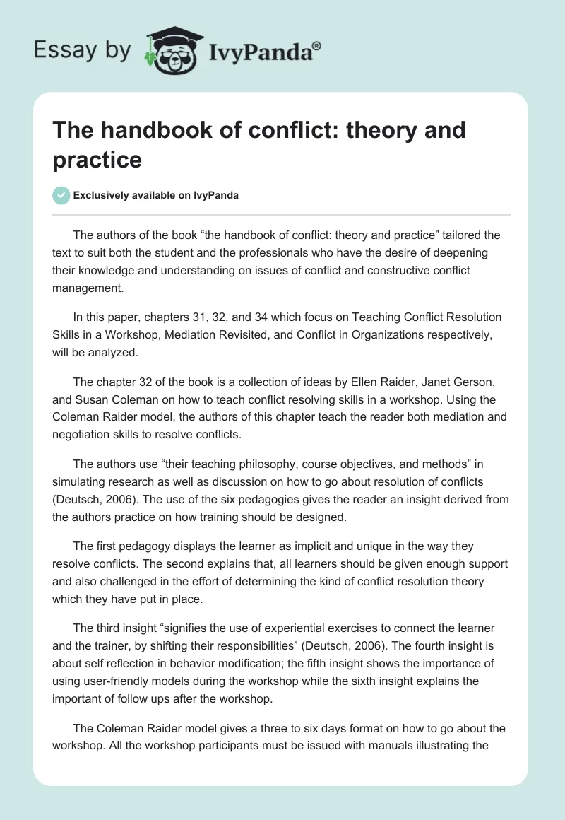 The Handbook of Conflict: Theory and Practice. Page 1