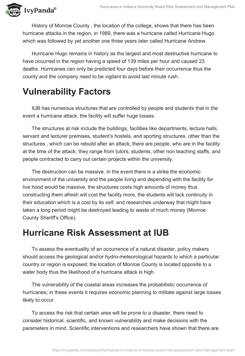 Hurricanes in Indiana University Board Risk Assessment and Management Plan. Page 2