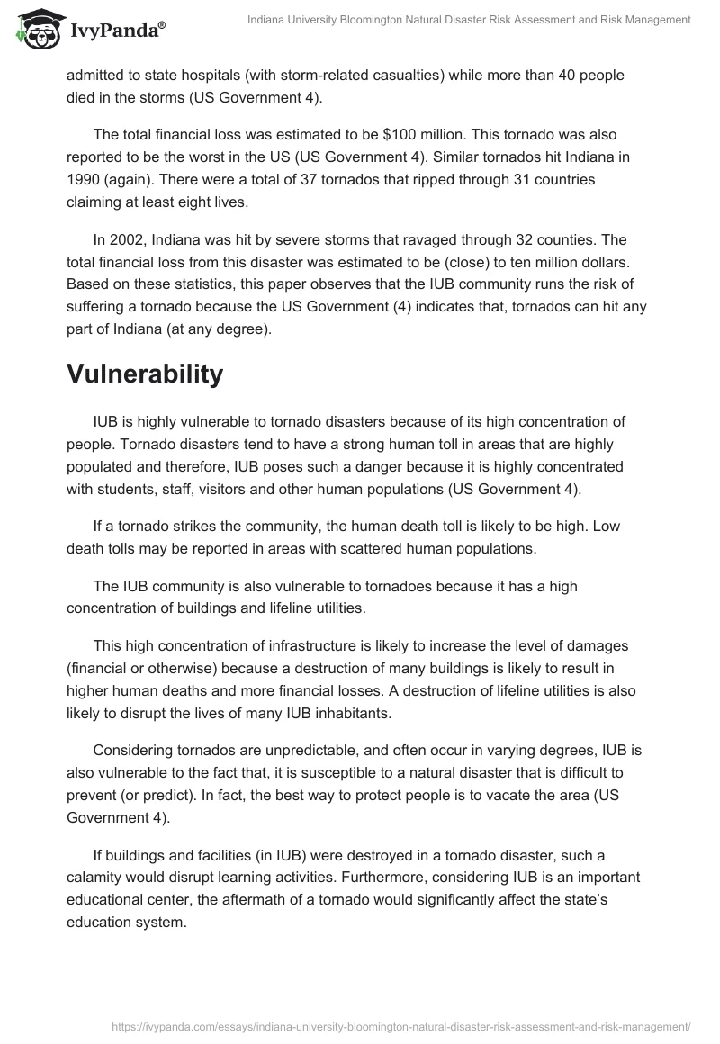 Indiana University Bloomington Natural Disaster Risk Assessment and Risk Management. Page 2