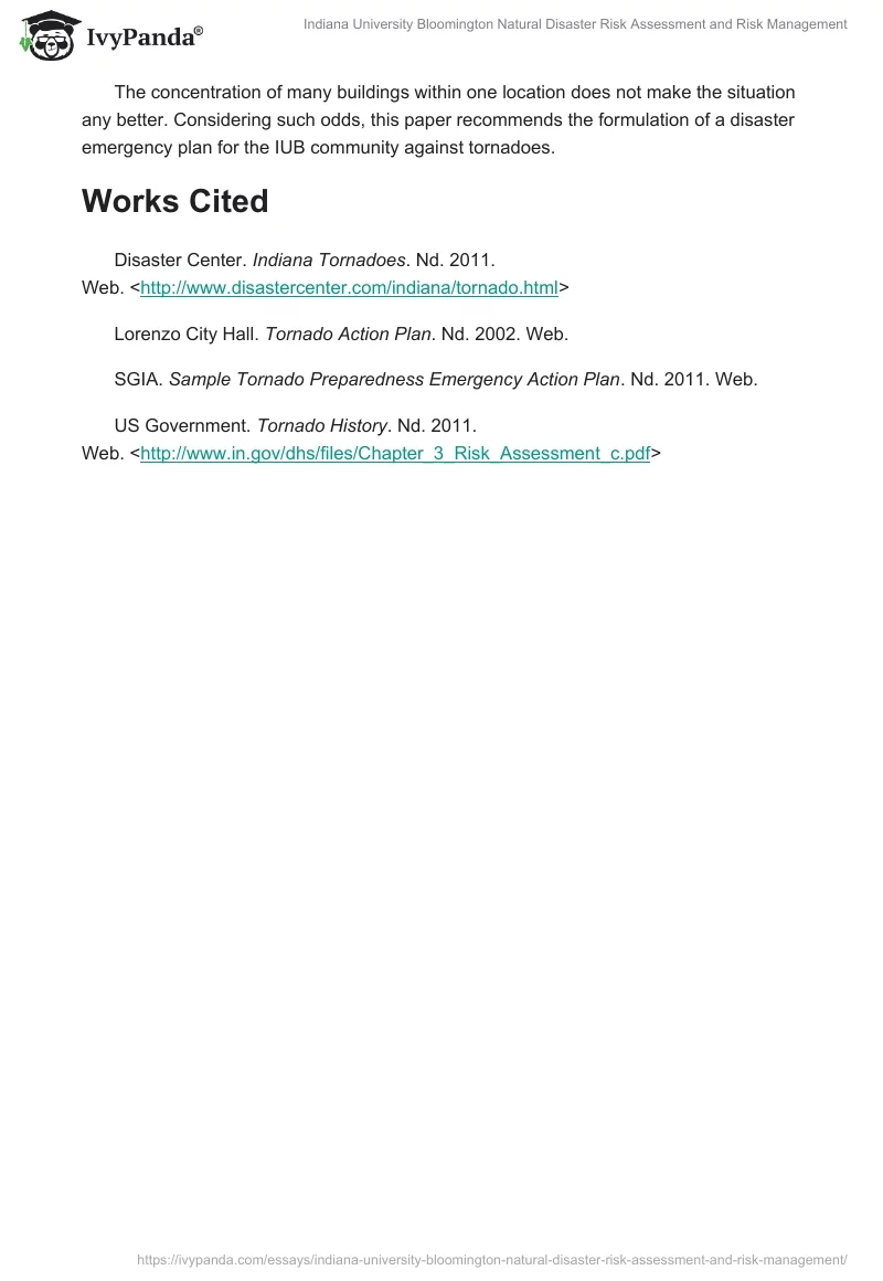 Indiana University Bloomington Natural Disaster Risk Assessment and Risk Management. Page 5