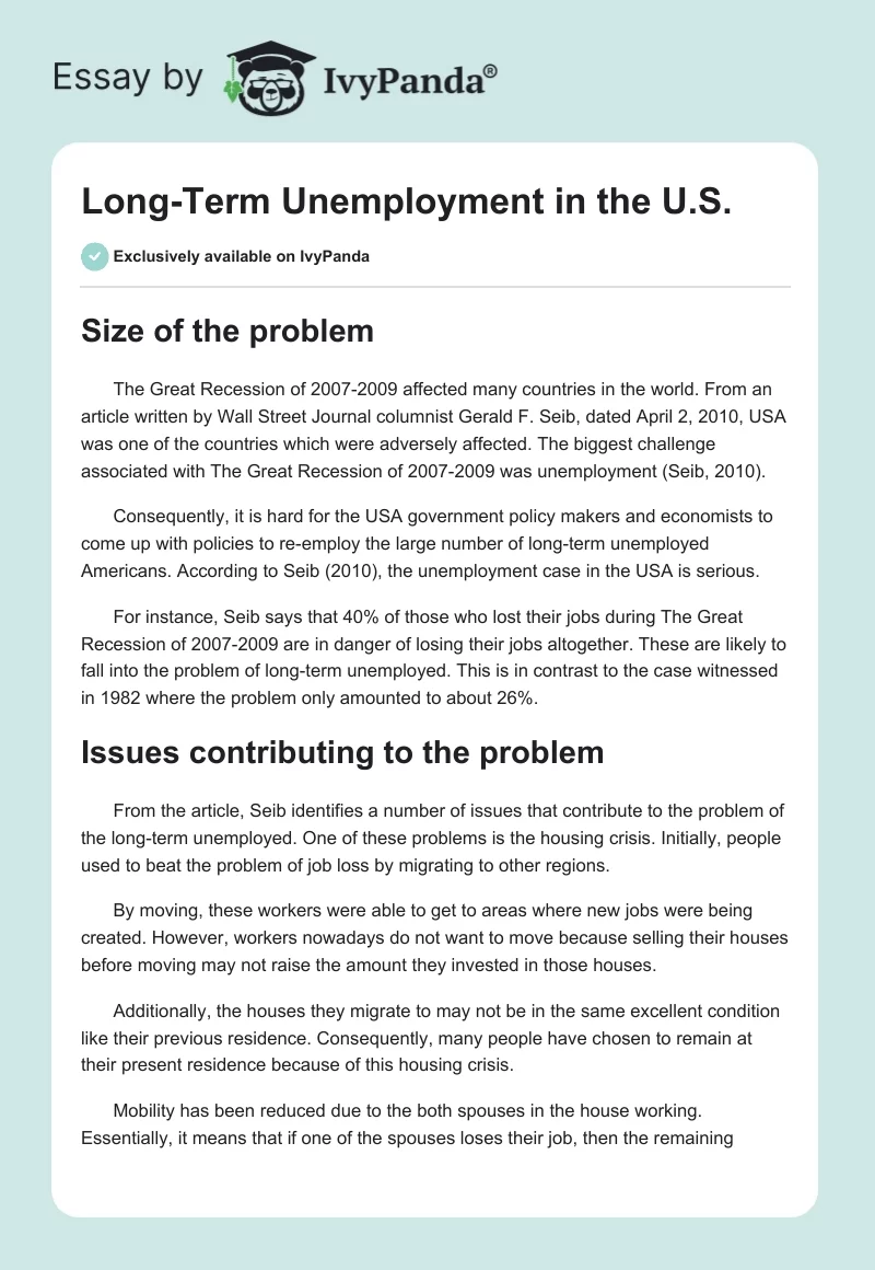 Long-Term Unemployment in the U.S.. Page 1