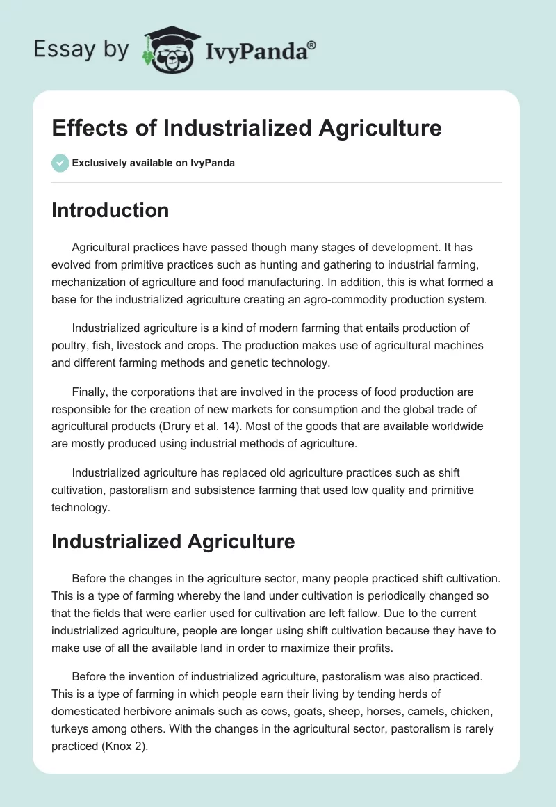 Effects of Industrialized Agriculture. Page 1