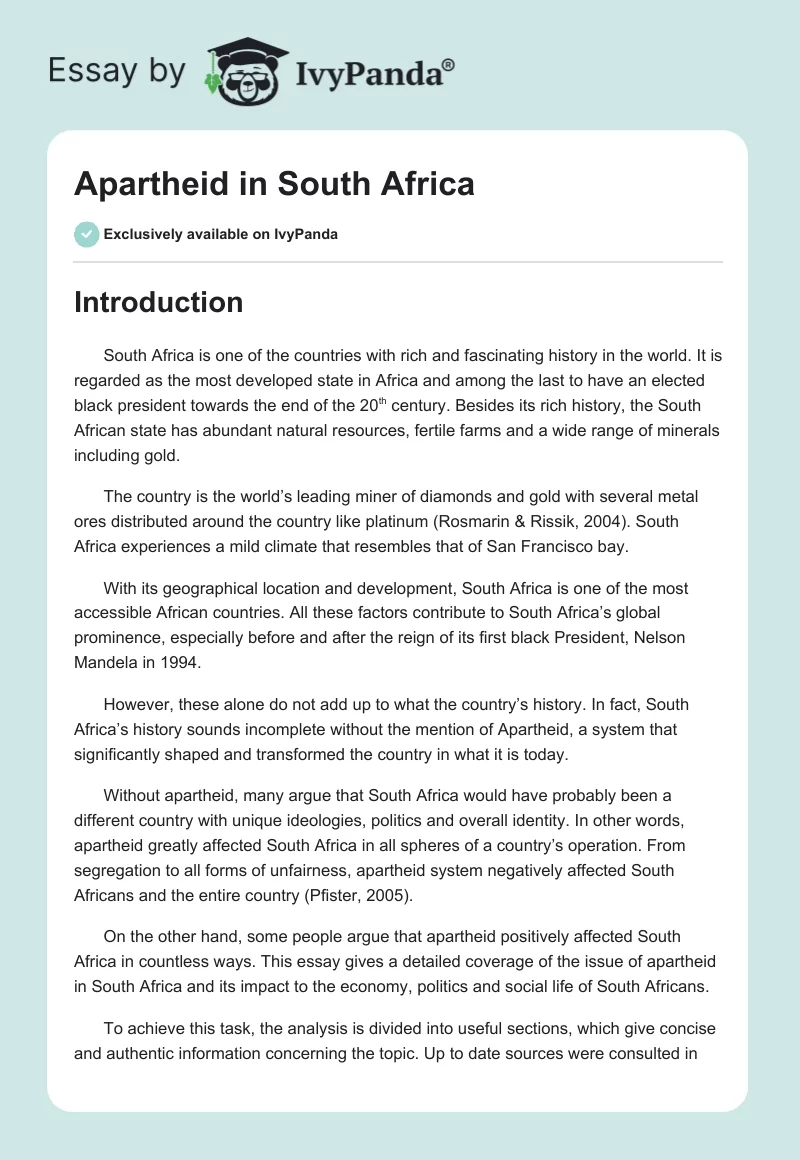 Apartheid in South Africa. Page 1