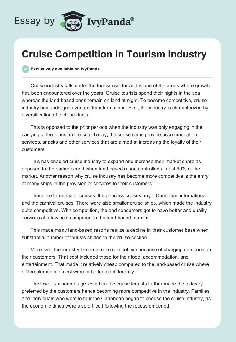 Cruise Competition in Tourism Industry. Page 1
