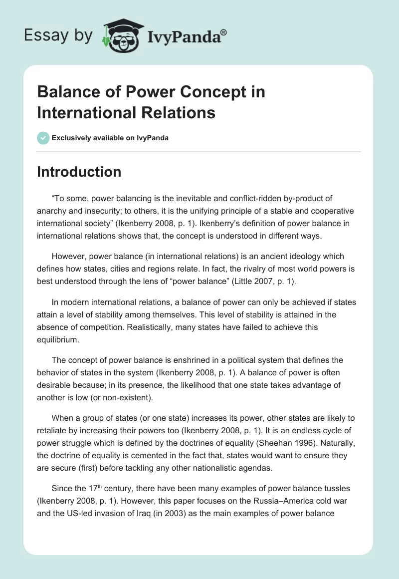 Balance of Power Concept in International Relations. Page 1