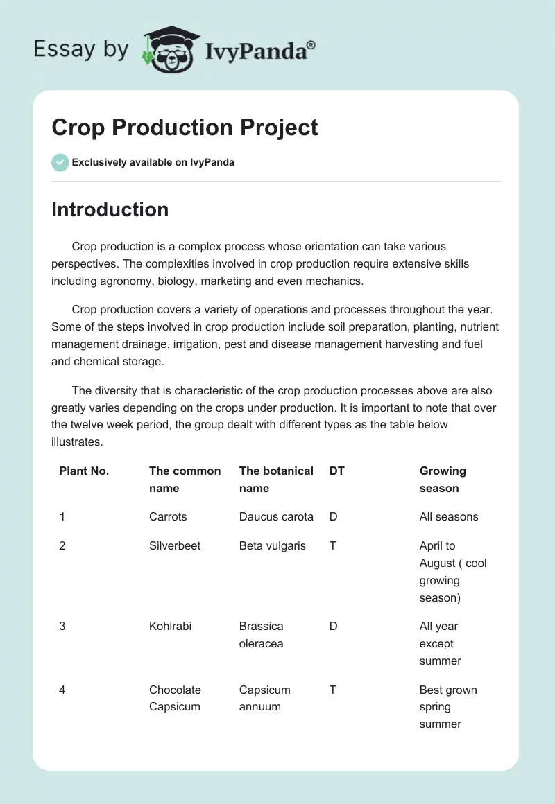 Crop Production Project. Page 1