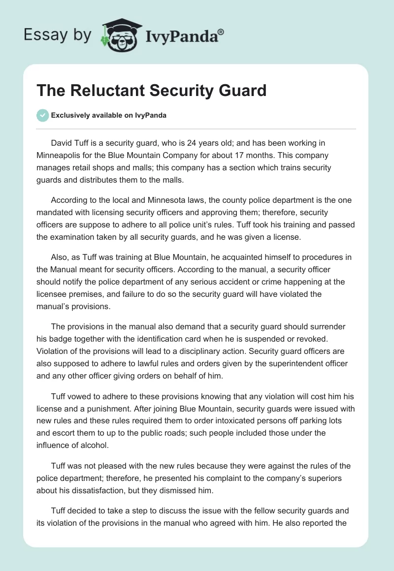 The Reluctant Security Guard. Page 1
