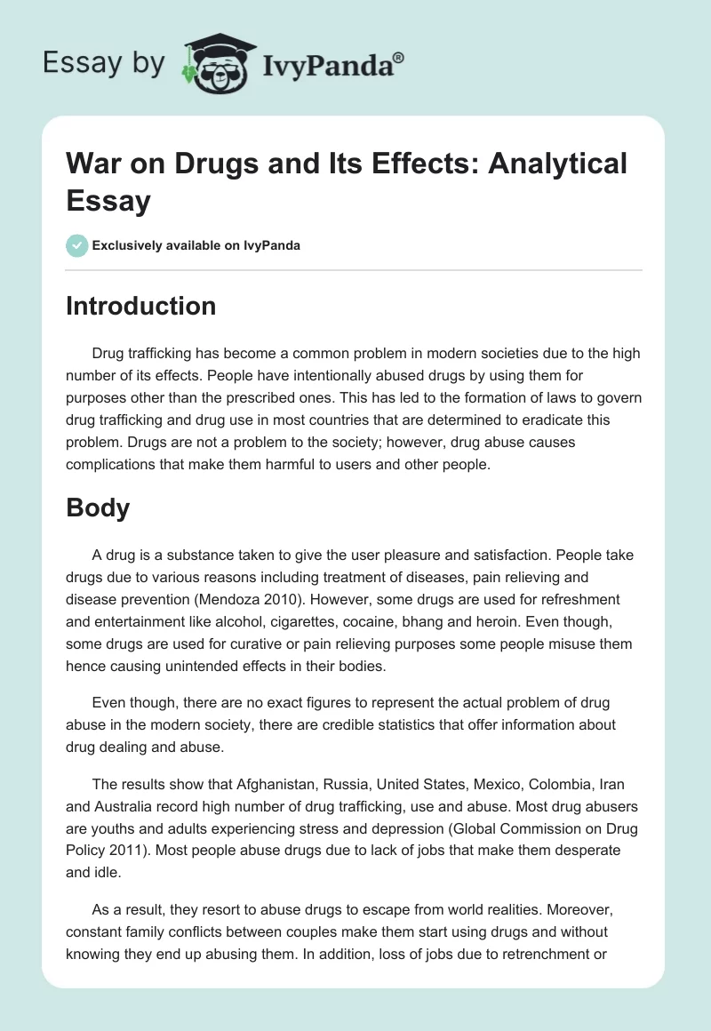 War on Drugs and Its Effects: Analytical Essay. Page 1