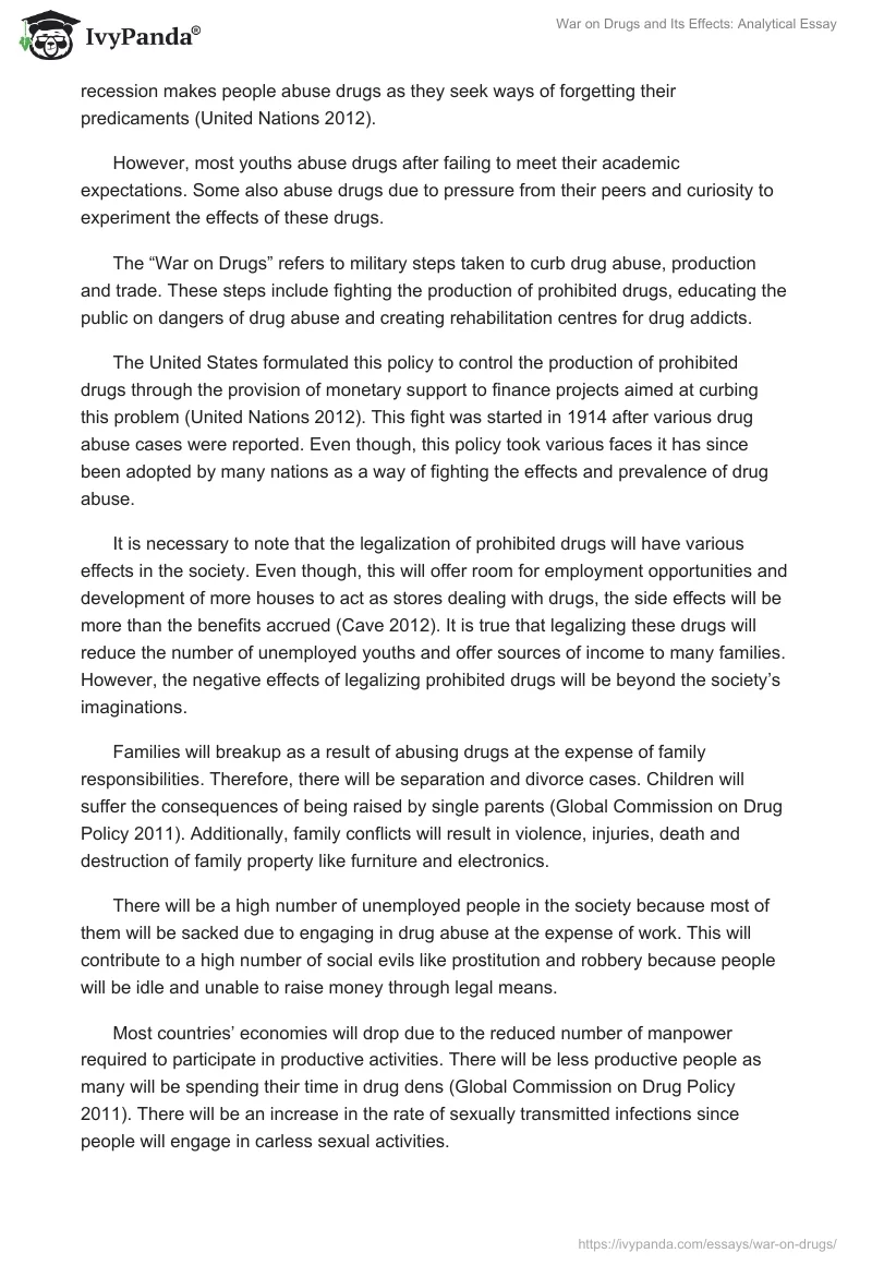 War on Drugs and Its Effects: Analytical Essay. Page 2