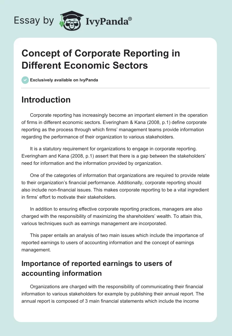 Concept of Corporate Reporting in Different Economic Sectors. Page 1