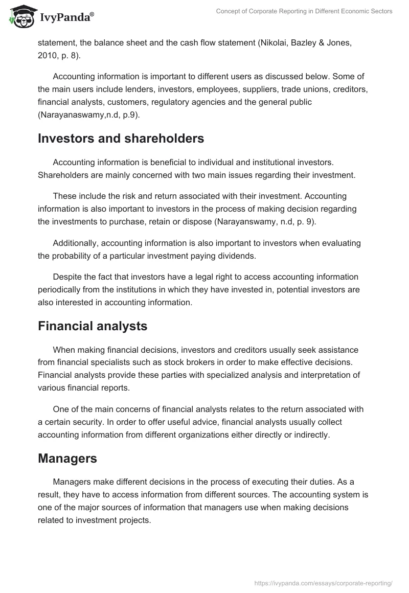 Concept of Corporate Reporting in Different Economic Sectors. Page 2