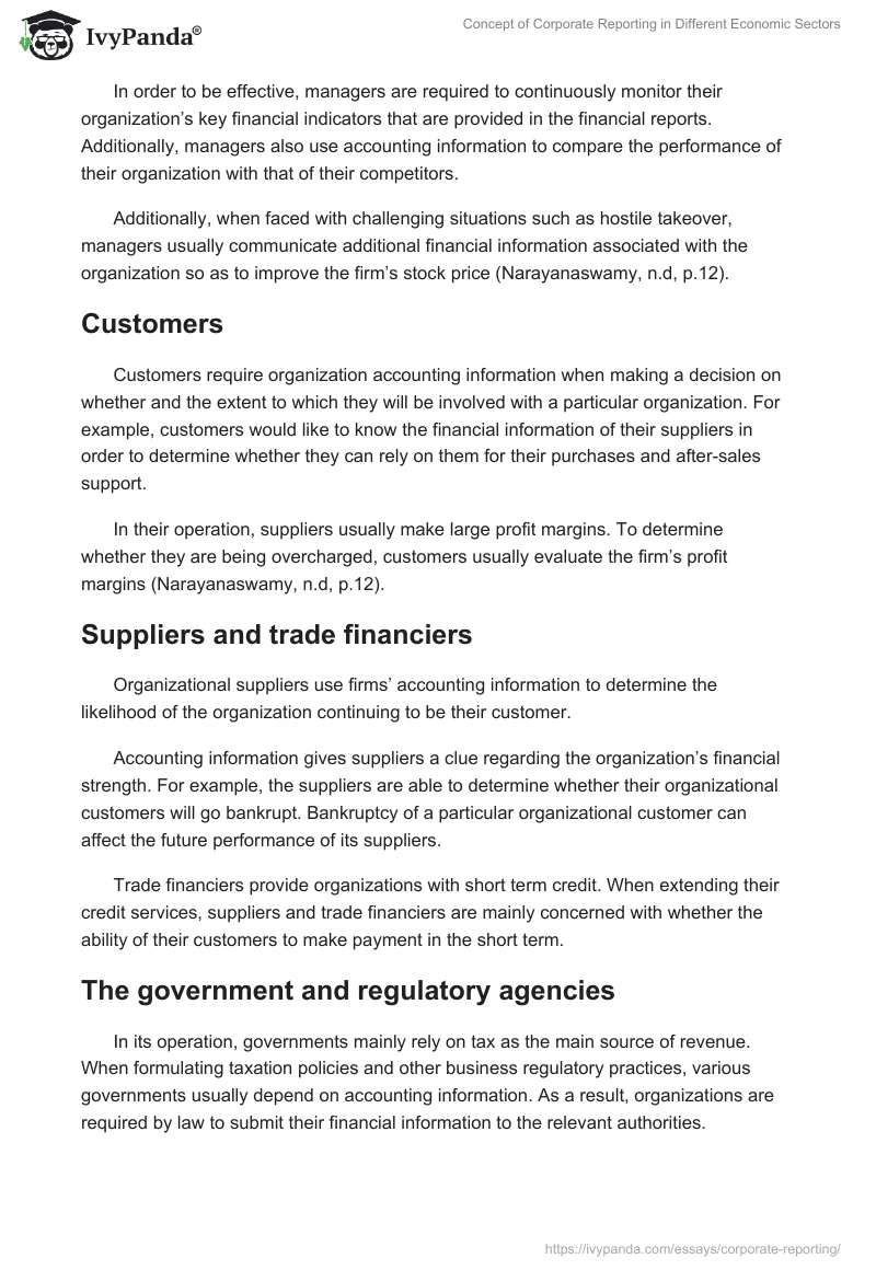 Concept of Corporate Reporting in Different Economic Sectors. Page 3