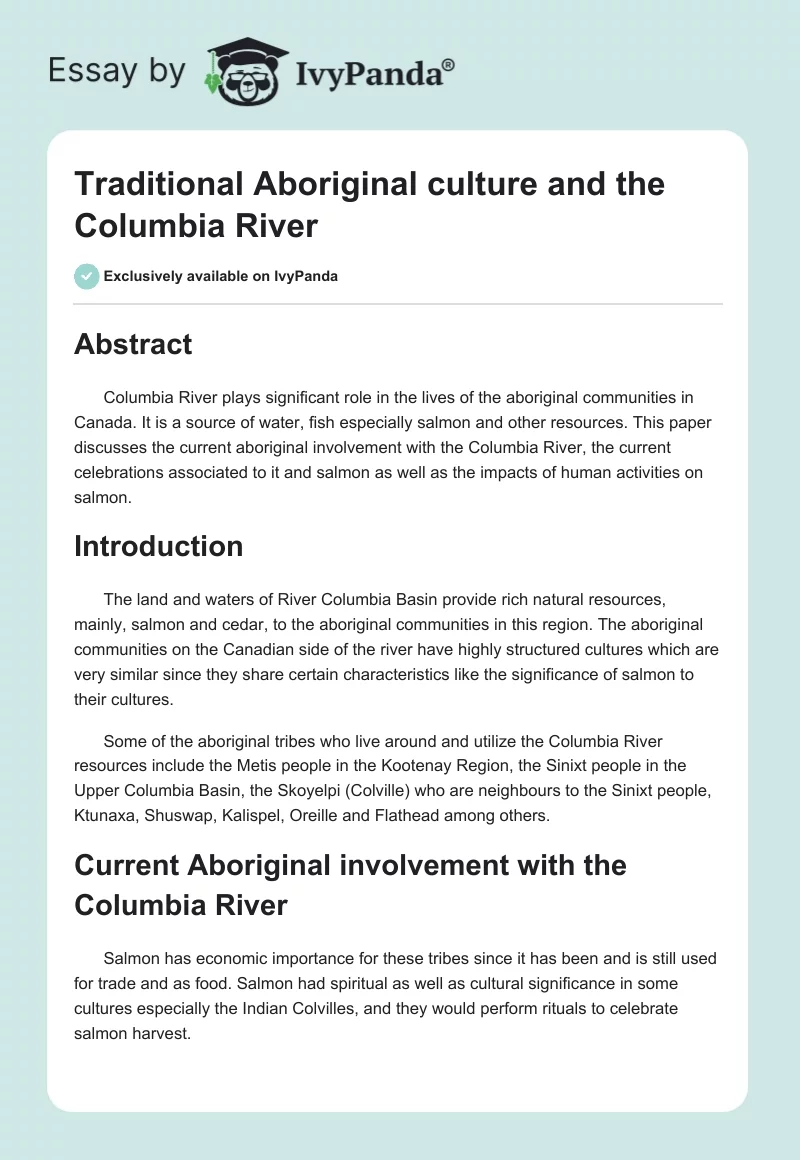 Traditional Aboriginal Culture and the Columbia River. Page 1