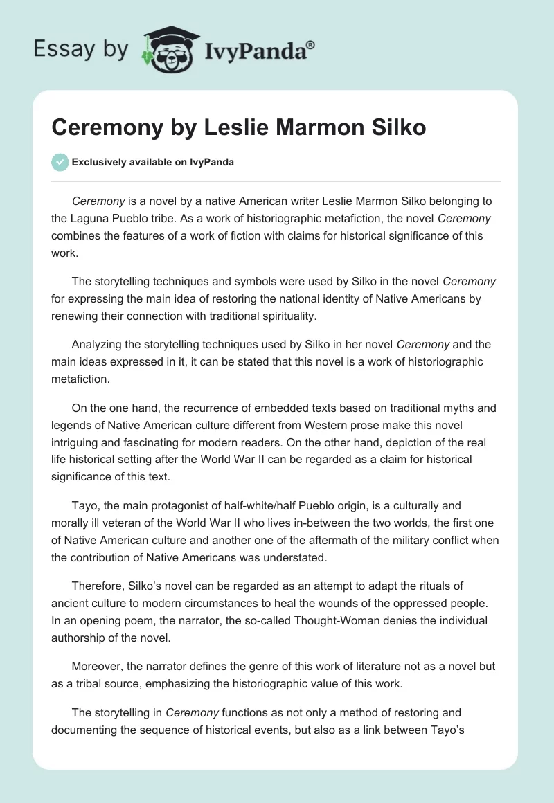 Ceremony by Leslie Marmon Silko. Page 1