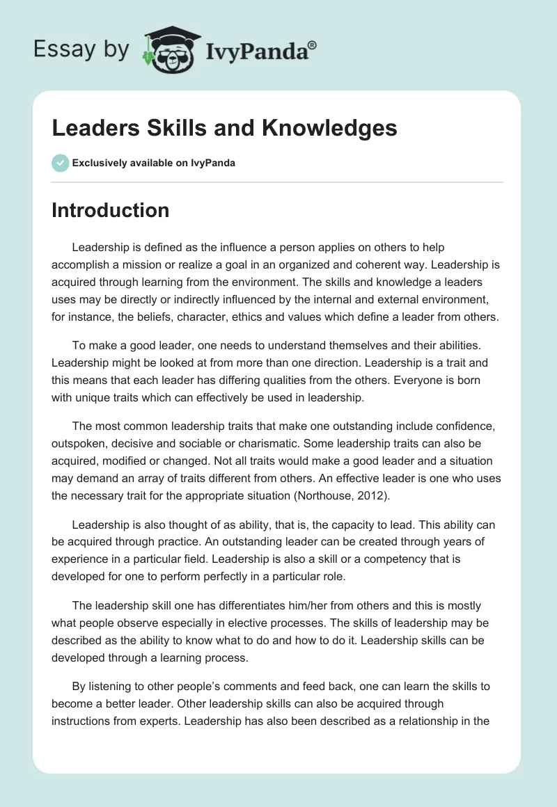 Leaders Skills and Knowledges. Page 1