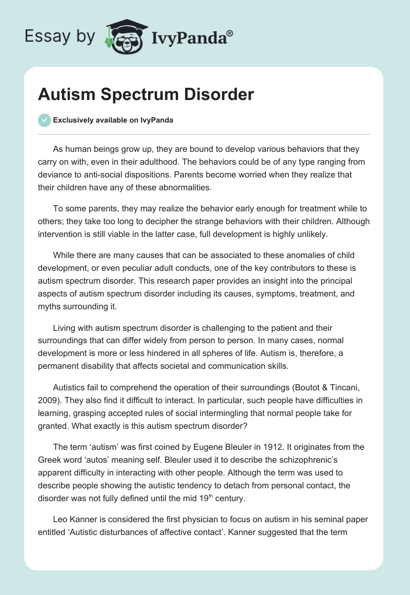 Autism Spectrum Disorder. Page 1