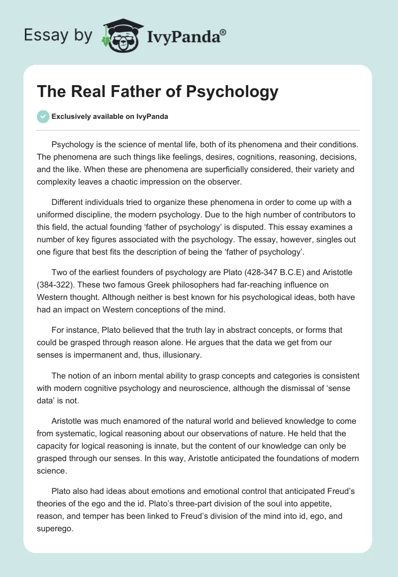The Real Father of Psychology. Page 1