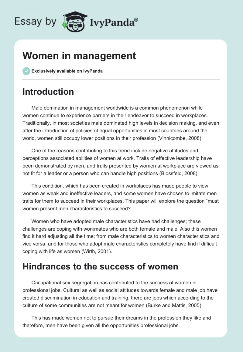 Women in management. Page 1
