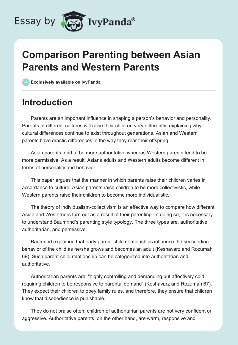 Comparison Parenting Between Asian Parents and Western Parents. Page 1