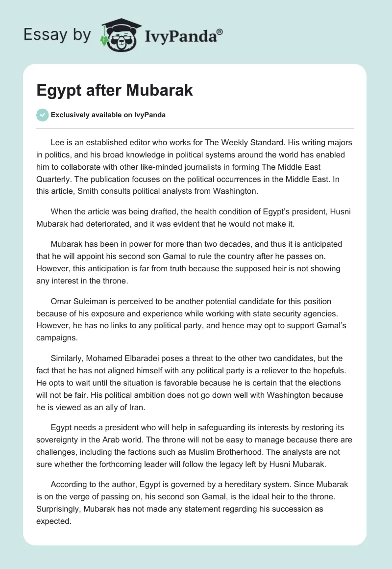 Egypt after Mubarak. Page 1