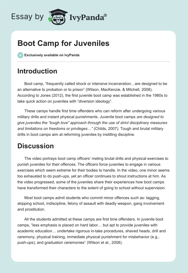 Boot Camp for Juveniles. Page 1