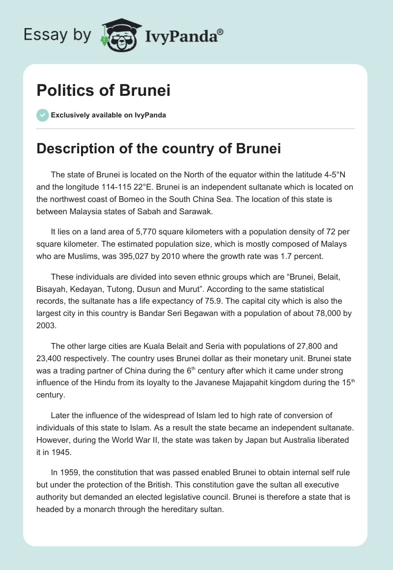 Politics of Brunei. Page 1