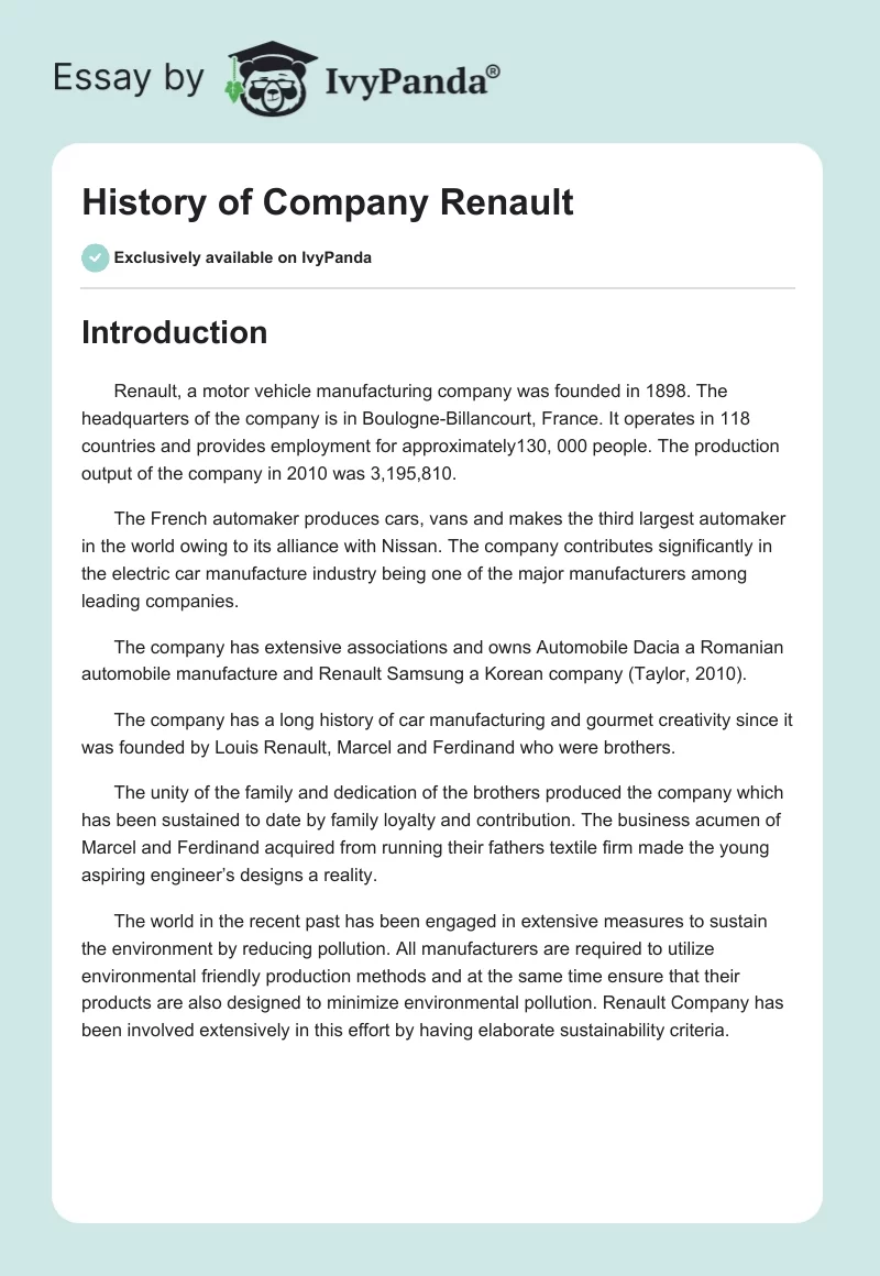 History of Company Renault. Page 1