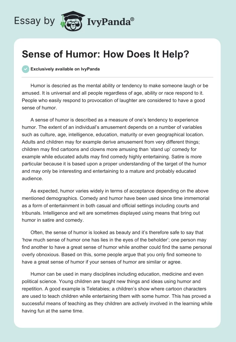 Sense of Humor: How Does It Help?. Page 1