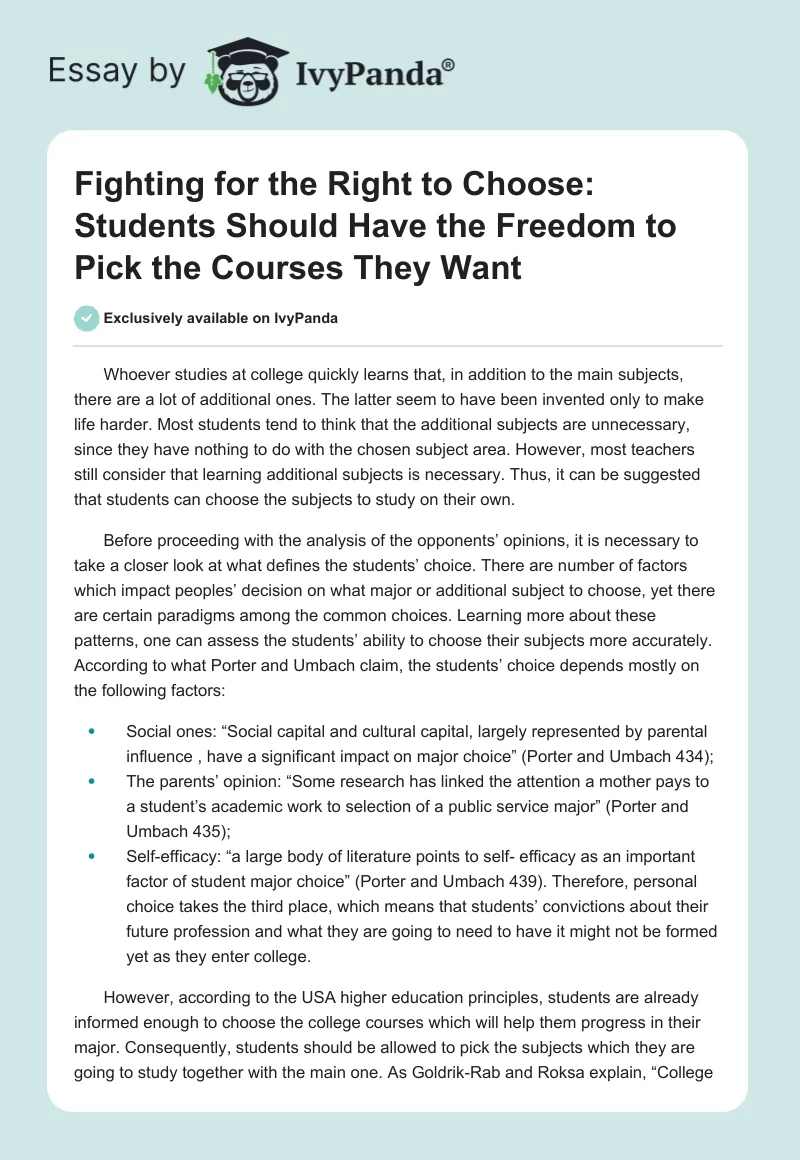 Fighting for the Right to Choose: Students Should Have the Freedom to Pick the Courses They Want. Page 1