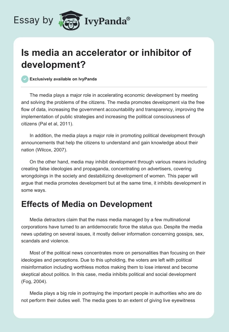 Is media an accelerator or inhibitor of development?. Page 1