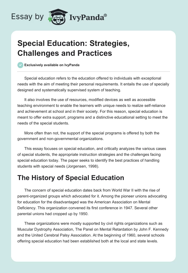 Special Education: Strategies, Challenges and Practices. Page 1