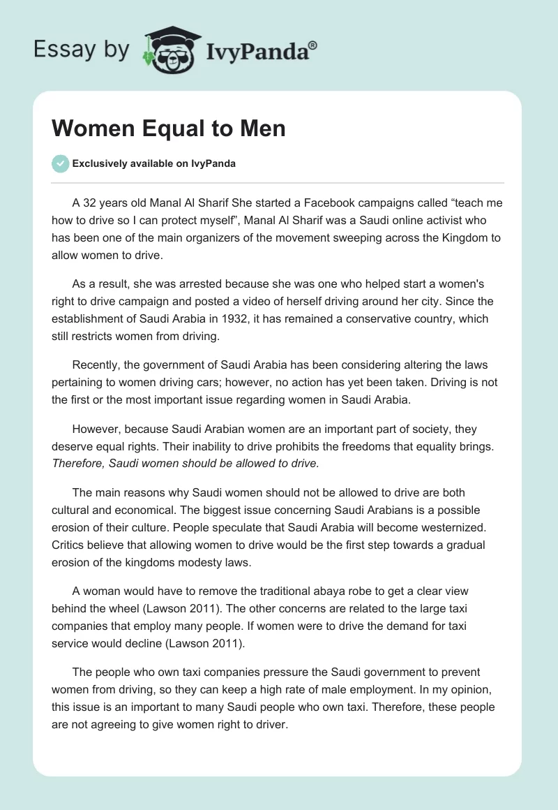Women Equal to Men. Page 1