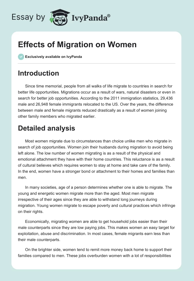 Effects of Migration on Women. Page 1