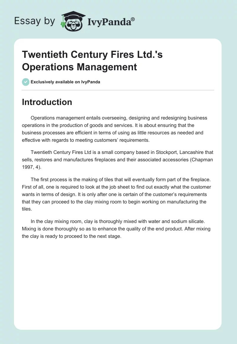 Twentieth Century Fires Ltd.'s Operations Management. Page 1