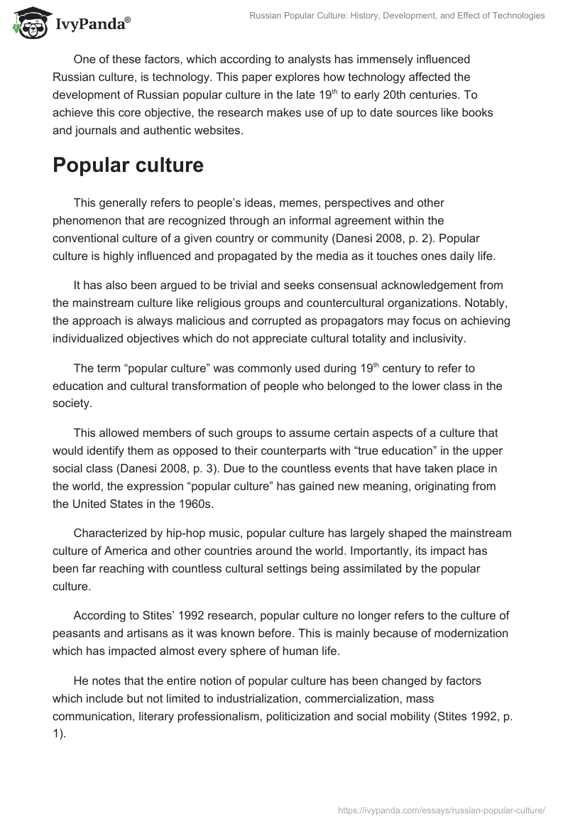 Russian Popular Culture: History, Development, and Effect of Technologies. Page 2