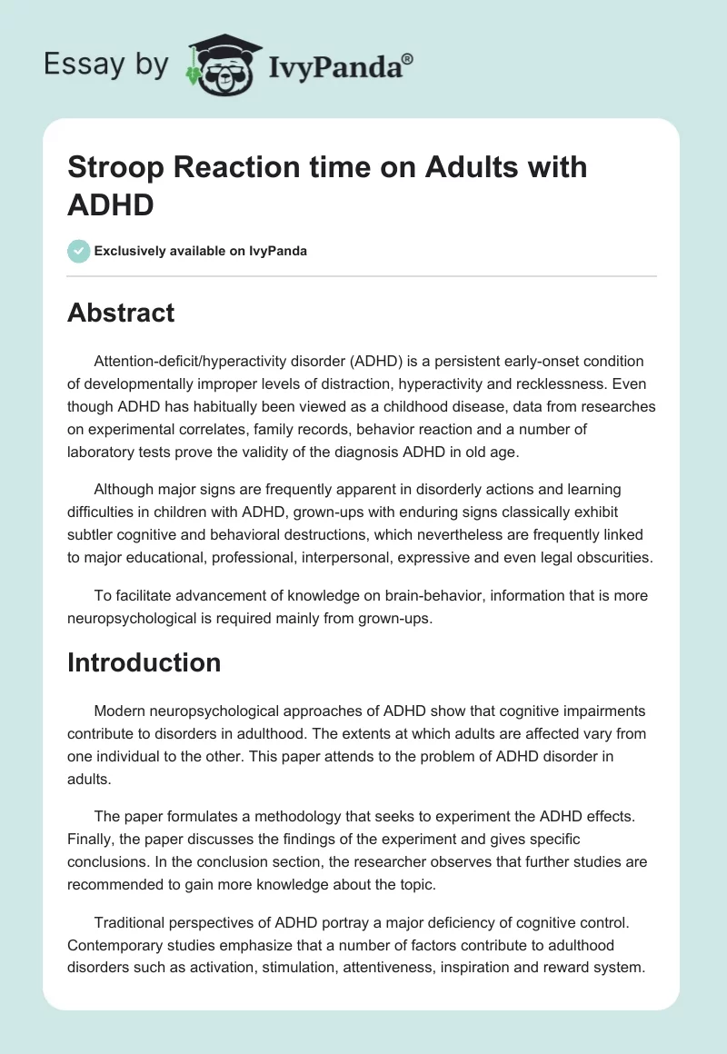 Stroop Reaction Time on Adults With ADHD. Page 1